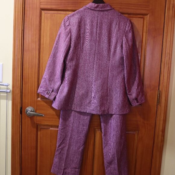 Horny Berry Vintage Purple Textured Pantsuit Jacket & Pants Professional LG - Picture 10 of 16